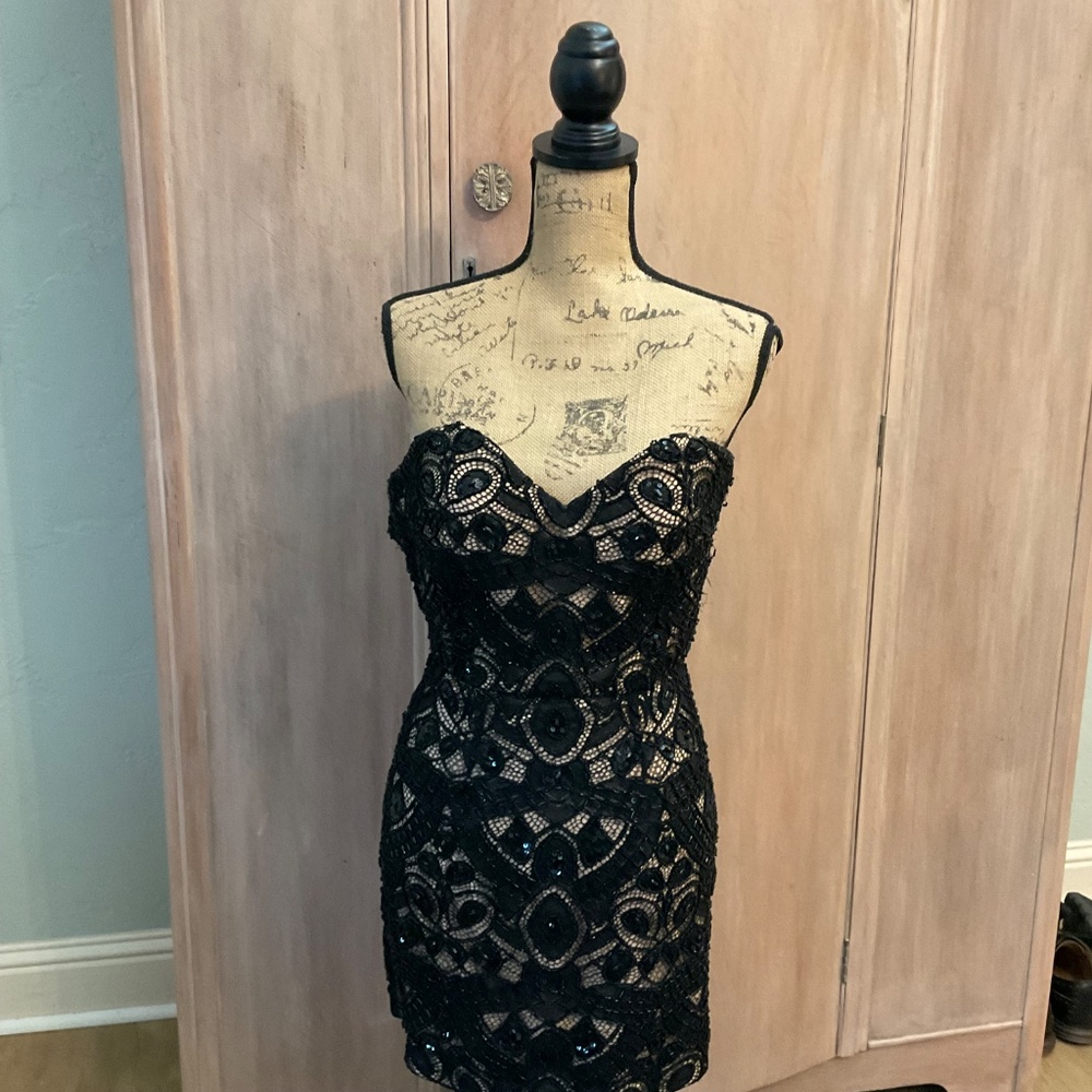 Jovani Corset Beaded Lace Black Mini Dress Prom formal size 2 - Picture 6 of 14